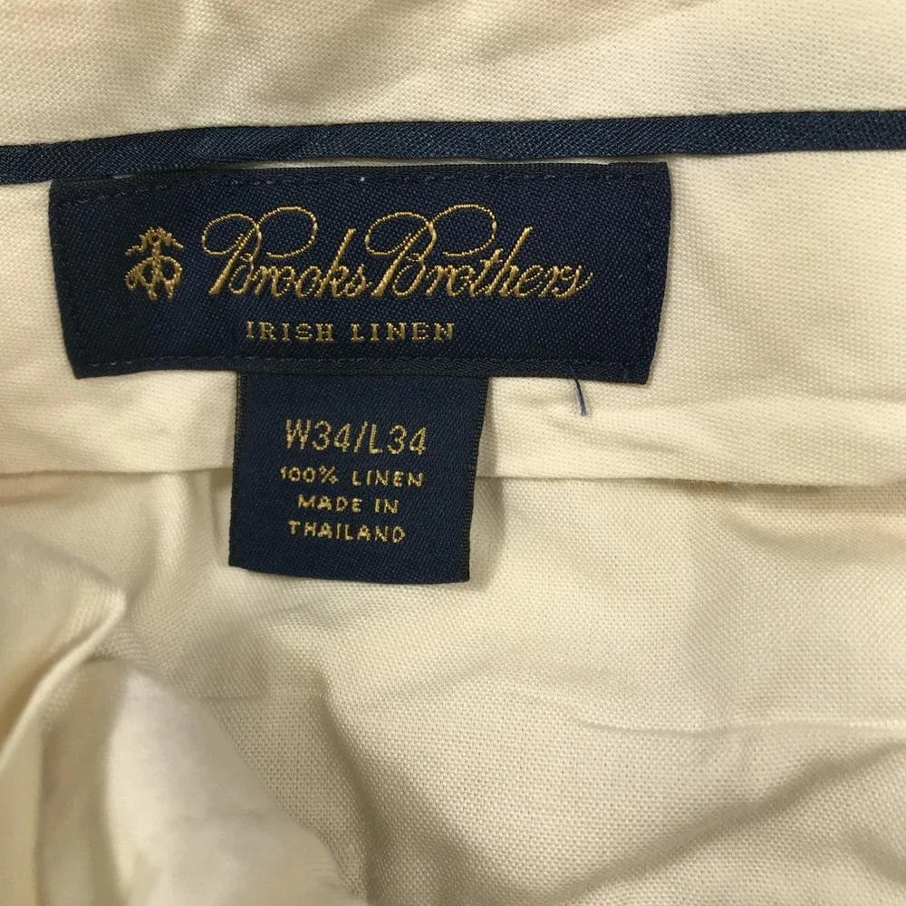 Brooks Brothers 100% Irish Linen Pants 36x30 Men Beige Lightweight Chino Pleated